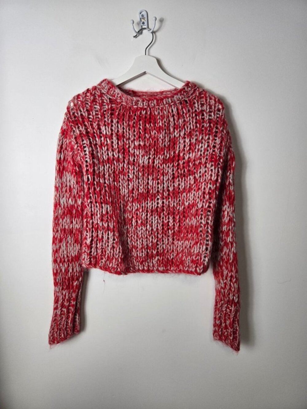 Free People Rosemary Pullover Knit Alpaca Wool Blend Fuzzy Sweater Size L Red